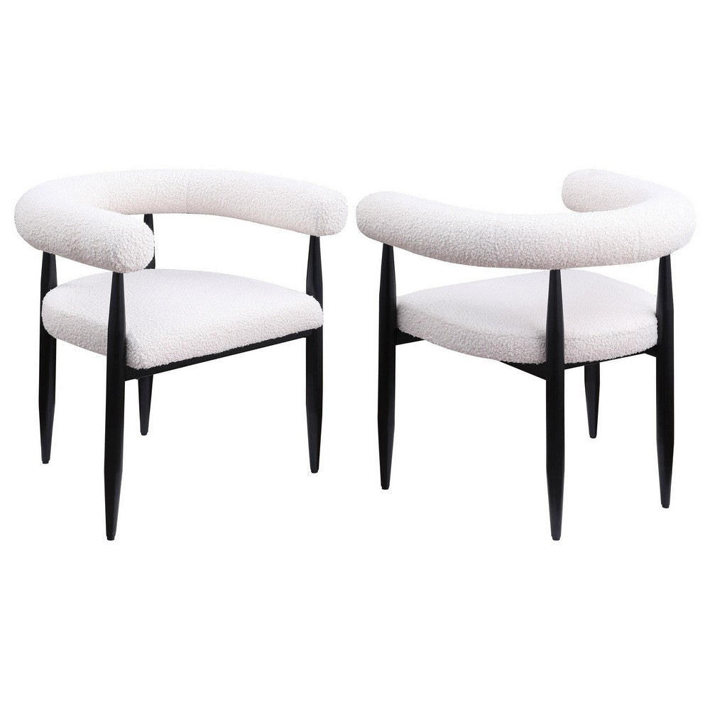 Noris Dining Chair Set of 2 White Fabric C-Shaped Back Black Metal BM329288