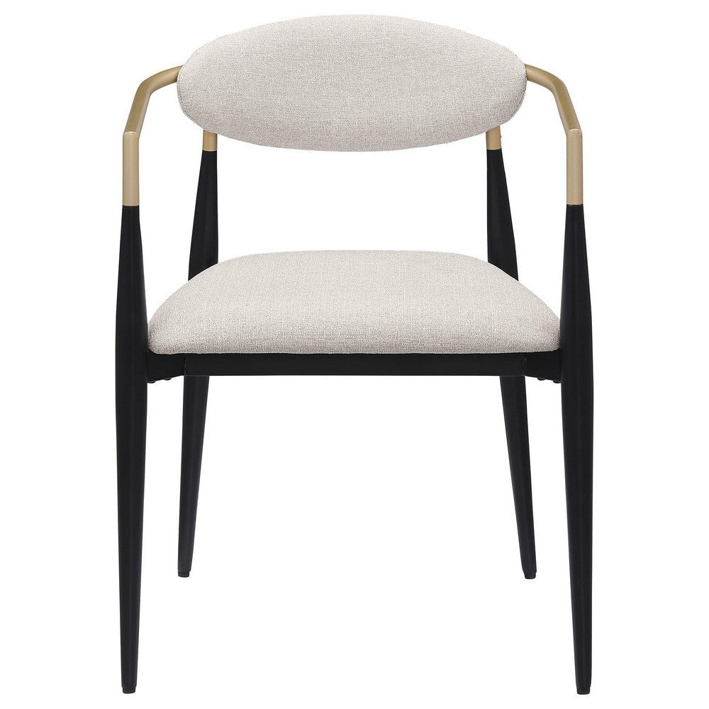 Exis Dining Armchair Set of 2 Modern Beige Fabric Sleek Black Metal BM329291