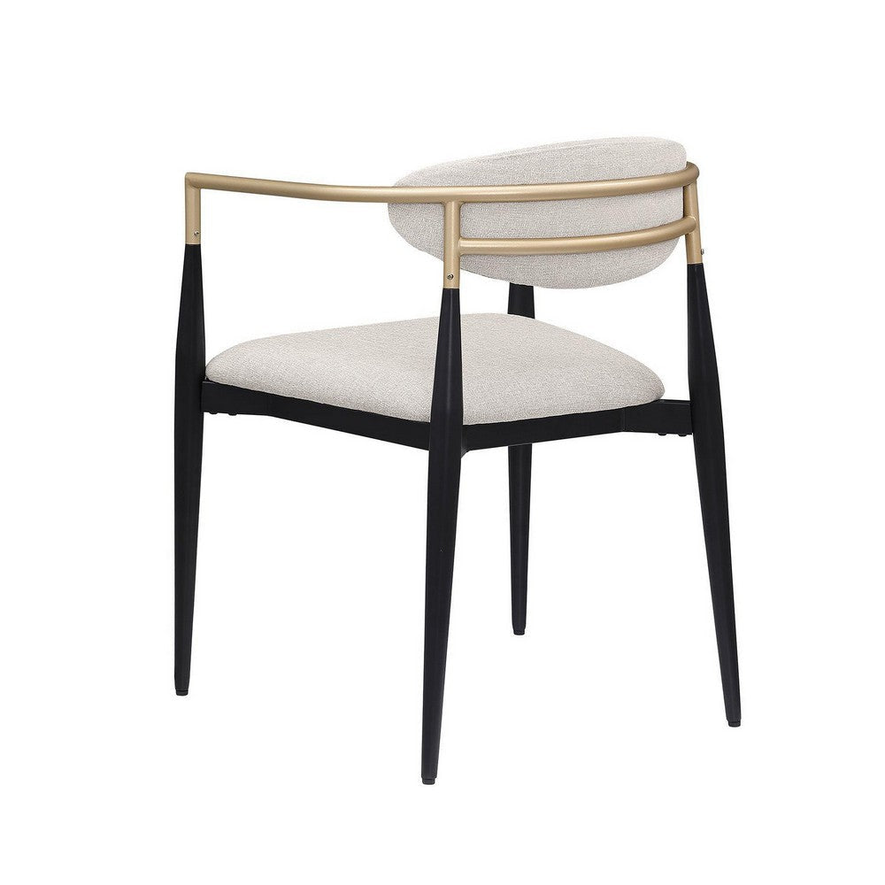 Exis Dining Armchair Set of 2 Modern Beige Fabric Sleek Black Metal BM329291