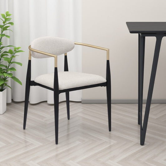 Exis Dining Armchair Set of 2, Modern Beige Fabric, Sleek Black Metal