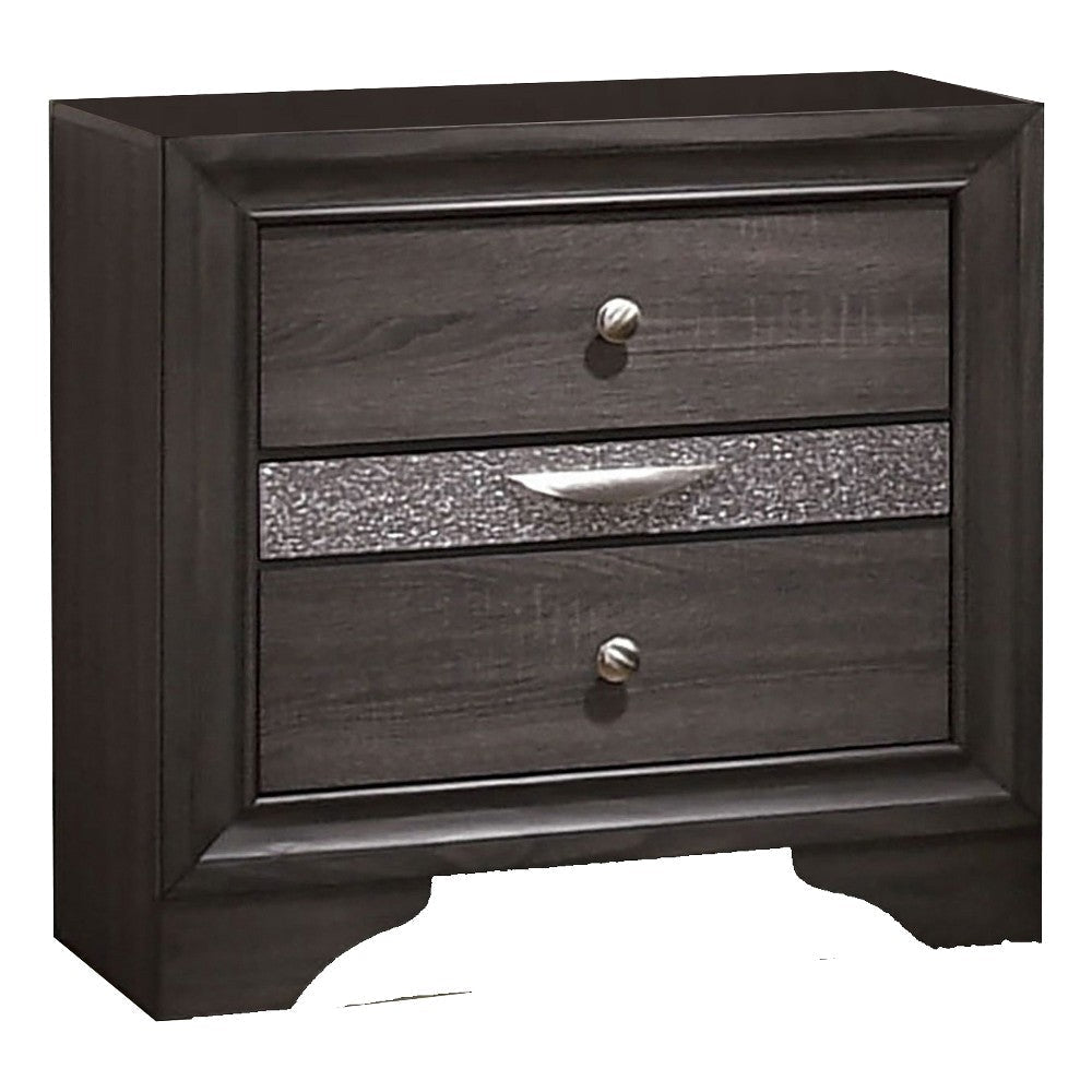 Po 4 Piece Bedroom Set | Queen Size | Silver Accents | Gray Brown Wood BM329294