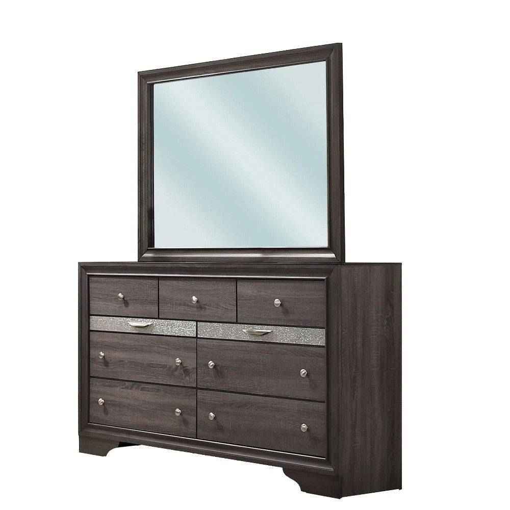 Po 4 Piece Bedroom Set | Queen Size | Silver Accents | Gray Brown Wood BM329294
