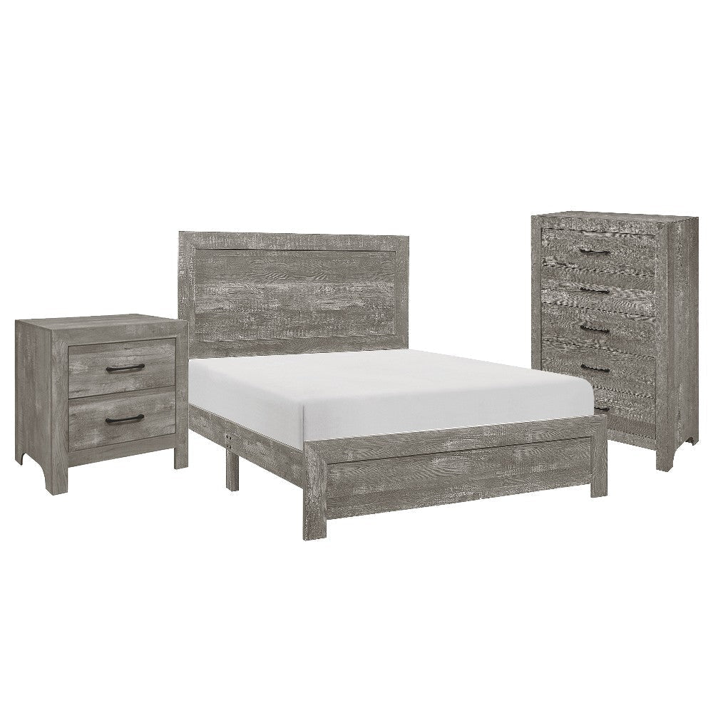 Eb 3 Piece Bedroom Set | Full Size | Farmhouse Style | Gray Black BM329297