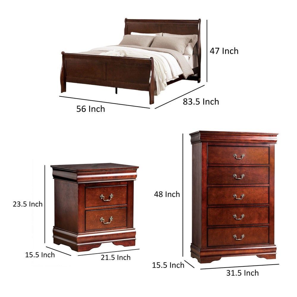 Poy 3 Piece Bedroom Set | Full Size | Cherry Brown | Metal Pull Handles BM329304