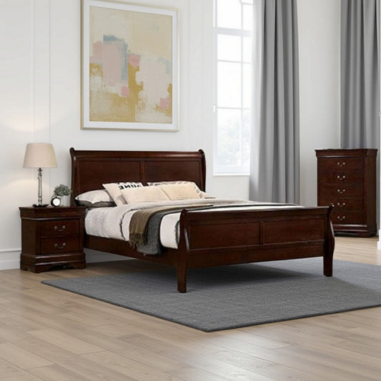 Poy 3 Piece Bedroom Set | Full Size | Cherry Brown | Metal Pull Handles