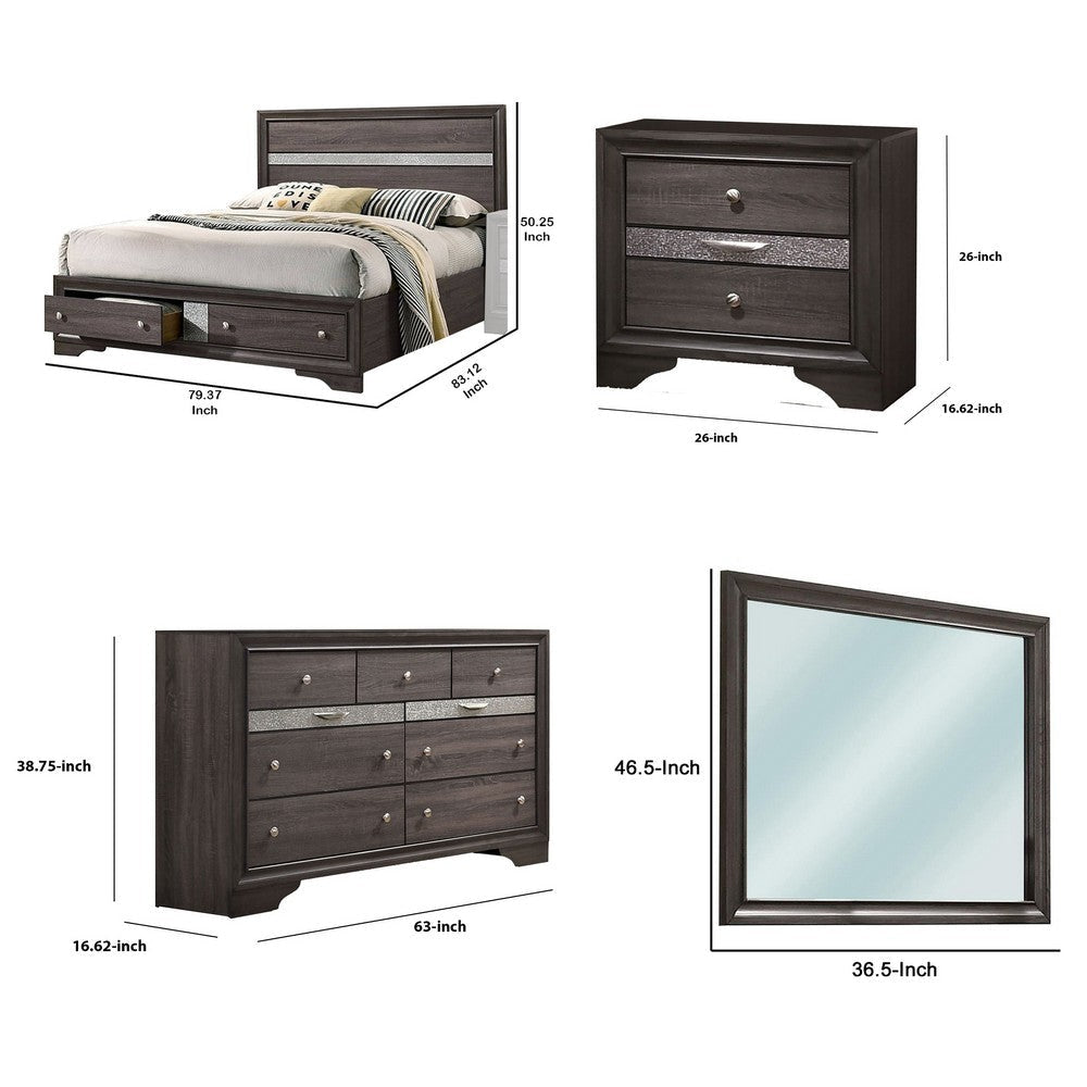 Isy 4 Piece Bedroom Set | King Size | Contemporary Gray | Silver Knobs BM329311
