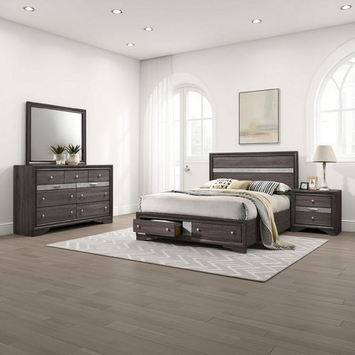 Isy 4 Piece Bedroom Set | King Size | Contemporary Gray | Silver Knobs