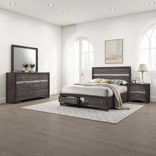 Isy 4 Piece Bedroom Set | King Size | Contemporary Gray | Silver Knobs