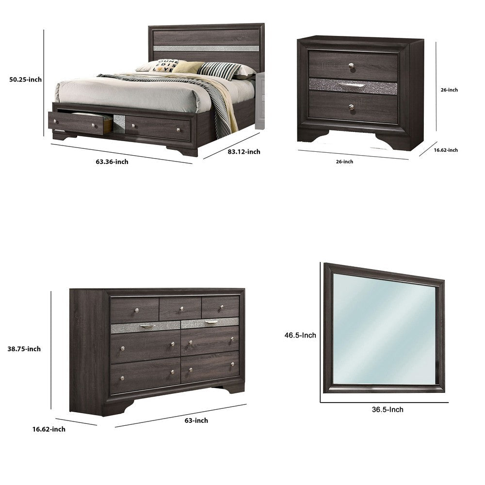 Isy 4 Piece Bedroom Set | Queen Size | Contemporary Gray | Silver Knobs BM329312