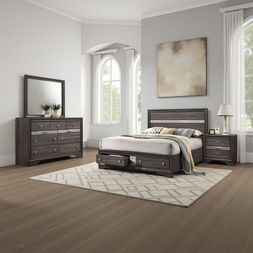 Isy 4 Piece Bedroom Set | Queen Size | Contemporary Gray | Silver Knobs