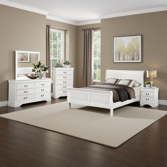 Fy 4 Piece Bedroom Set | California King | White Wood | Brass Handles