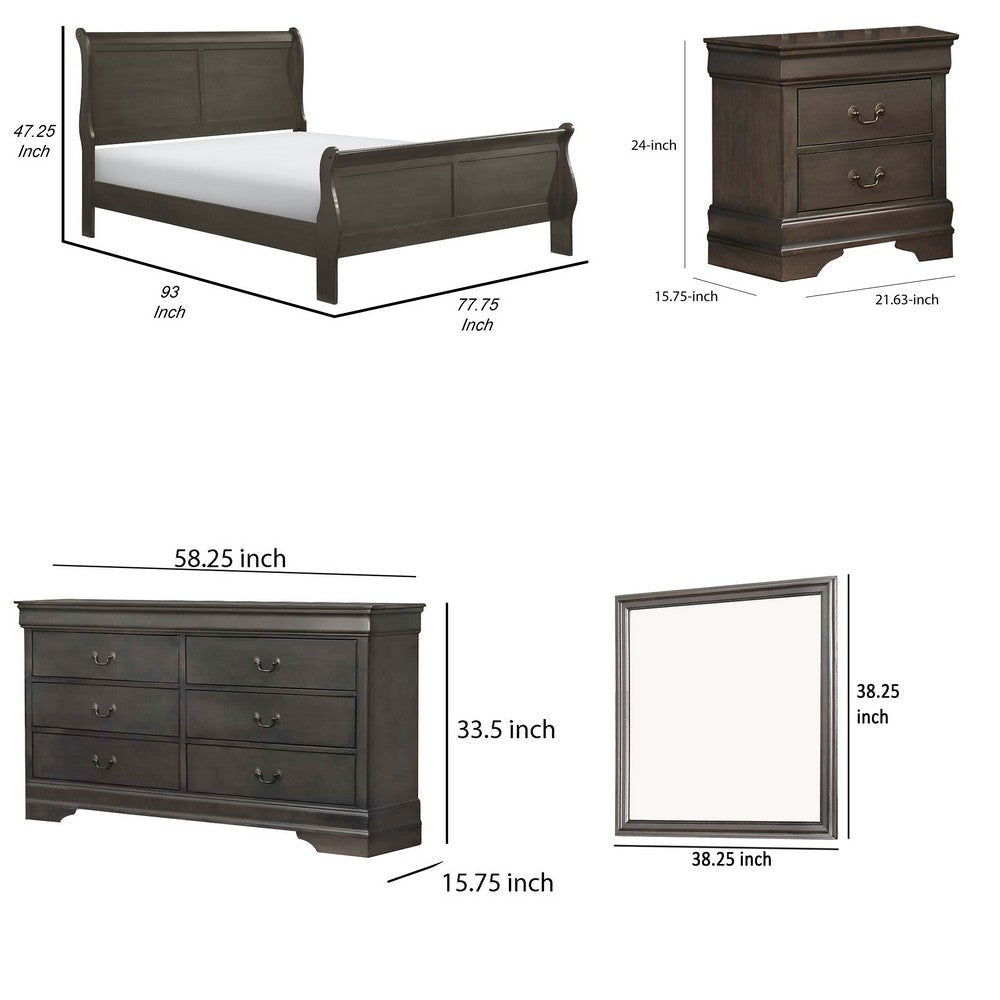 Fy 4 Piece Bedroom Set | California King | Stained Gray | Brass Handles BM329314