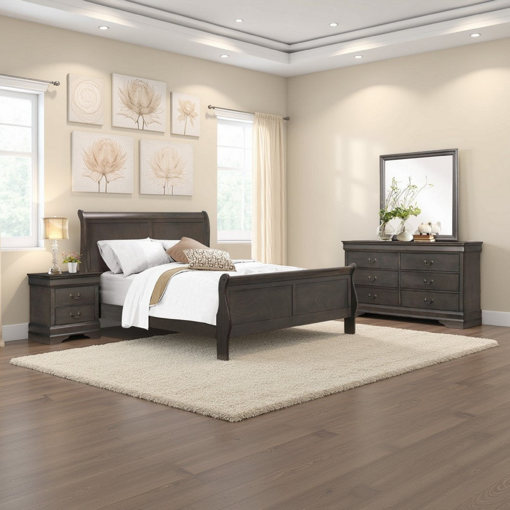 Fy 4 Piece Bedroom Set | California King | Stained Gray | Brass Handles