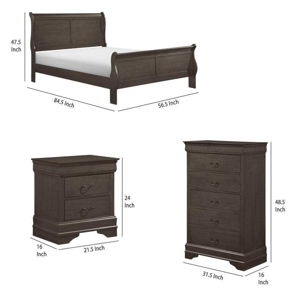 Fy 3 Piece Bedroom Set | Full Size | Stained Gray | Brass Handles BM329315