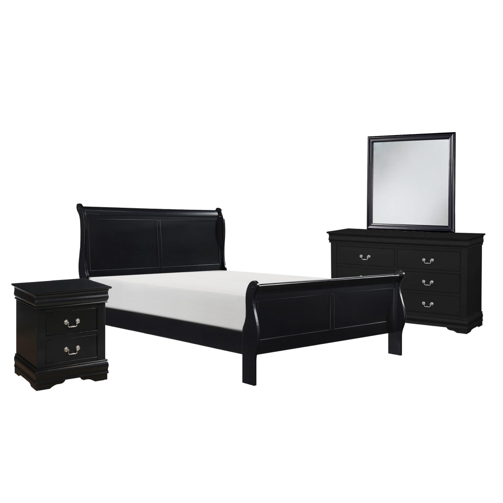 Fy 4 Piece Bedroom Set | Queen Size | Black Wood | Antique Nickel Handles BM329316