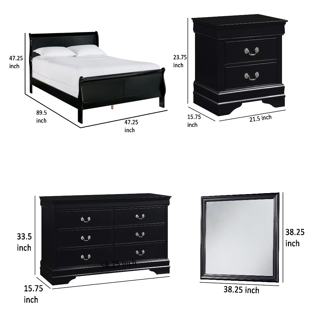 Fy 4 Piece Bedroom Set | Queen Size | Black Wood | Antique Nickel Handles BM329316