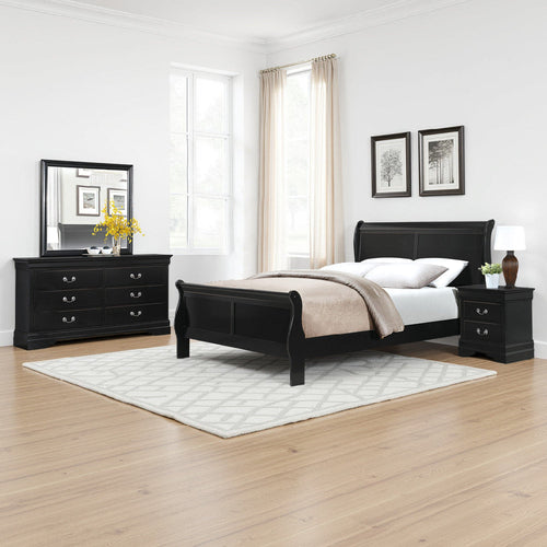 Fy 4 Piece Bedroom Set | Queen Size | Black Wood | Antique Nickel Handles