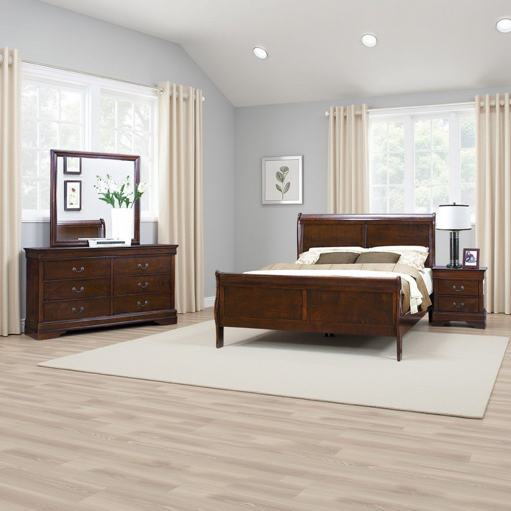 Fy 4 Piece Bedroom Set | Queen Size | Cherry Brown | Antique Brass Handles