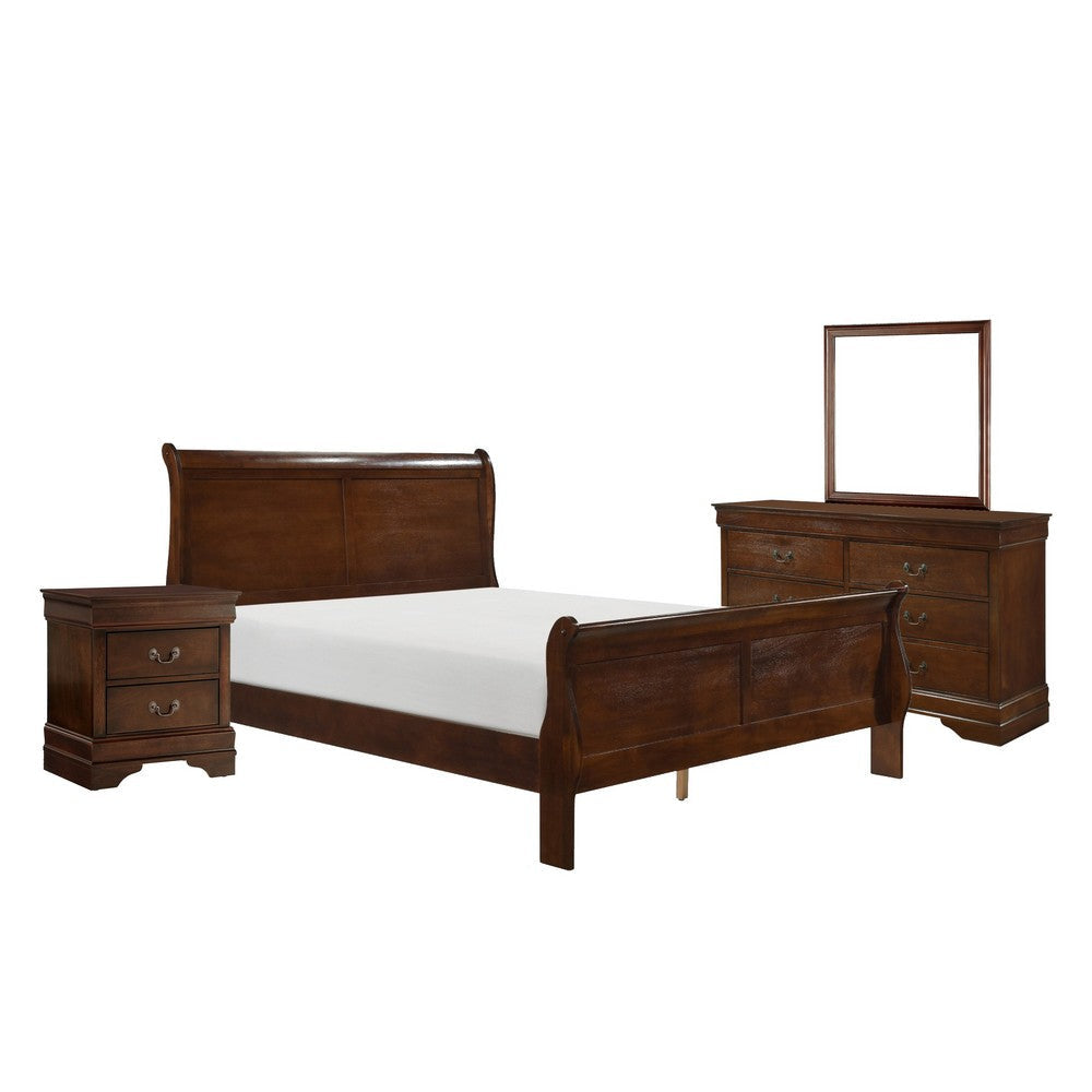 Fy 4 Piece Bedroom Set | Queen Size | Cherry Brown | Antique Brass Handles BM329317