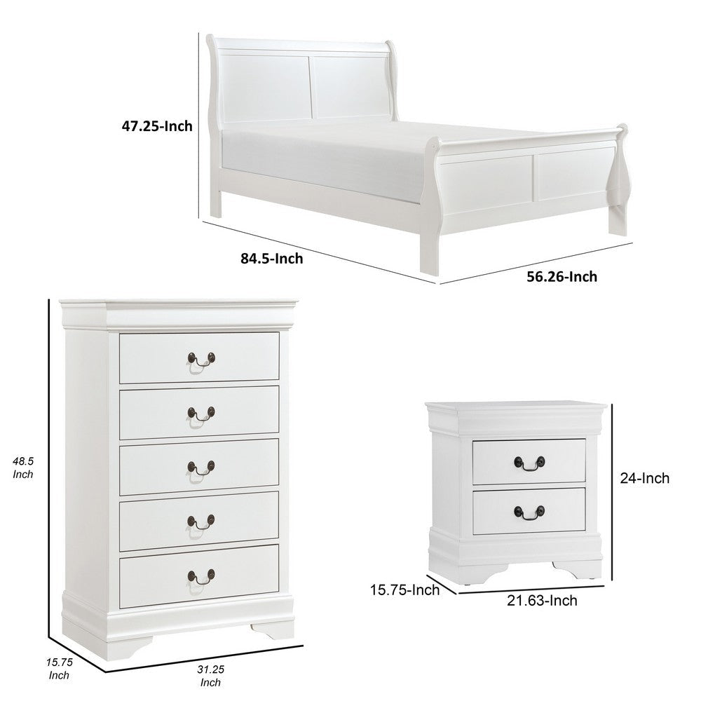Fy 3 Piece Bedroom Set | Full Size | Classic White | Brass Handles BM329318