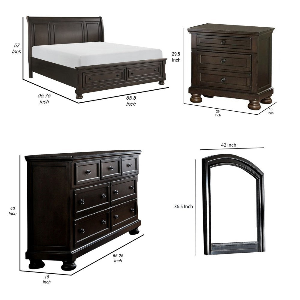 Oria 4 Piece Bedroom Set | Queen Size | Dark Brown | Round Knobs BM329319