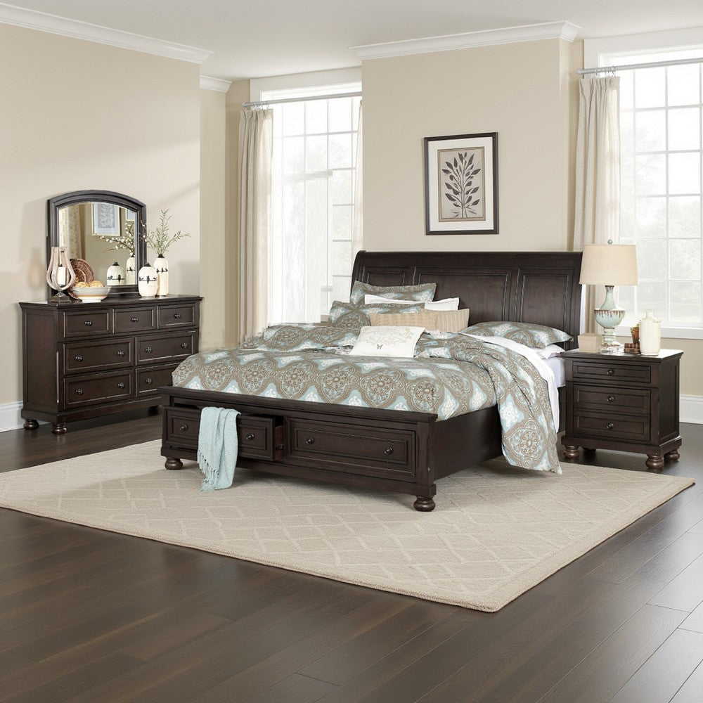 Oria 4 Piece Bedroom Set | Queen Size | Dark Brown | Round Knobs