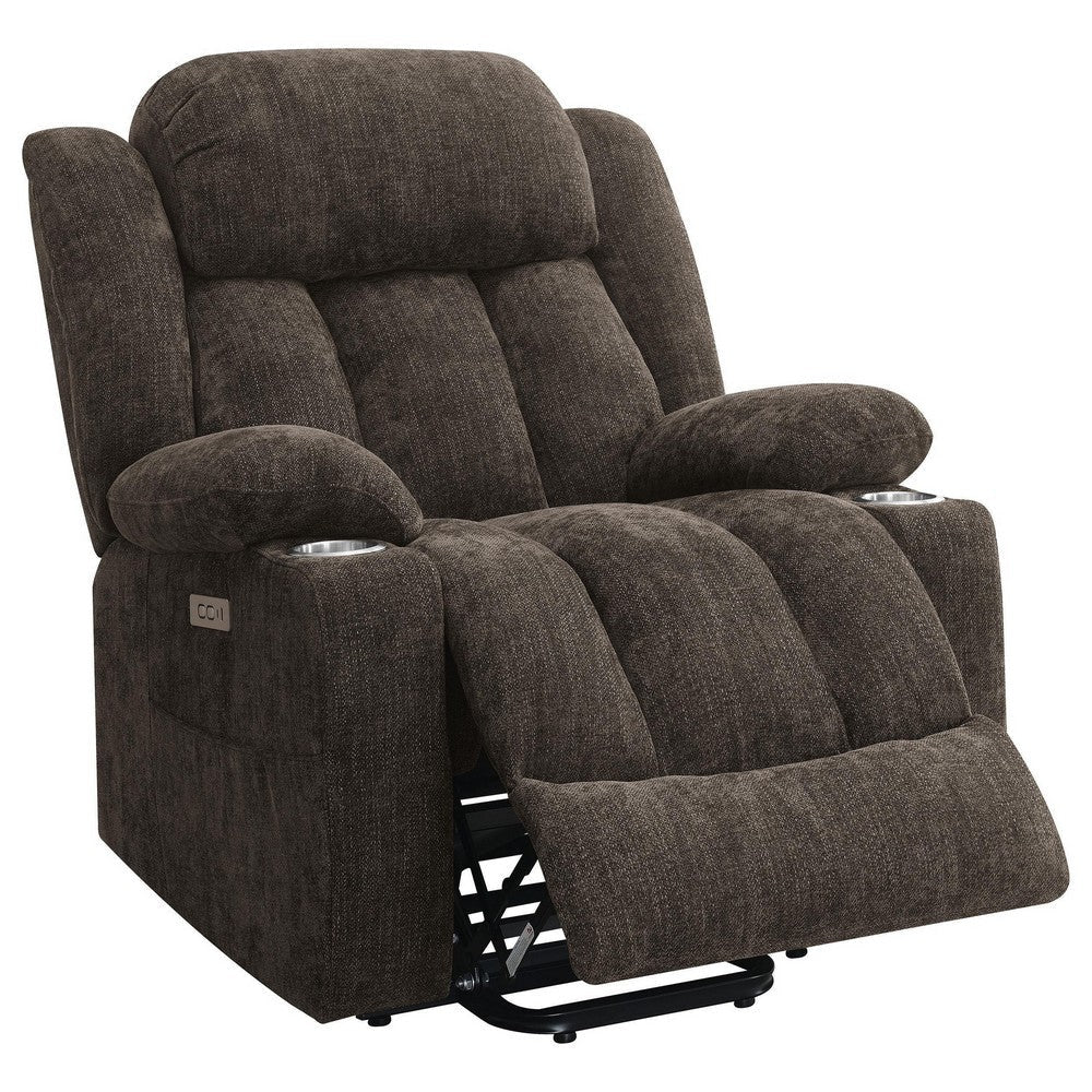 Limi Power Lift Recliner Chair Dark Brown USB Port Cupholders BM329617
