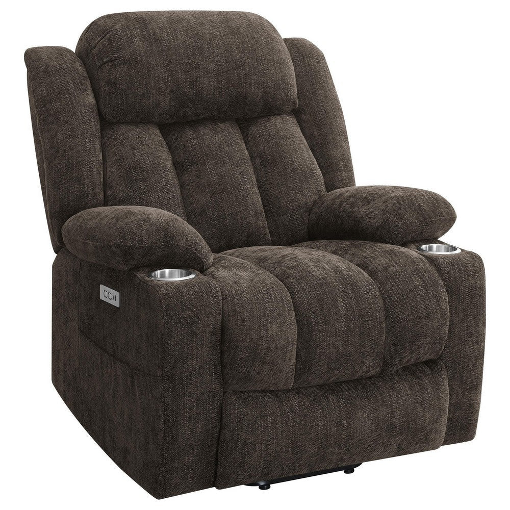 Limi Power Lift Recliner Chair Dark Brown USB Port Cupholders BM329617