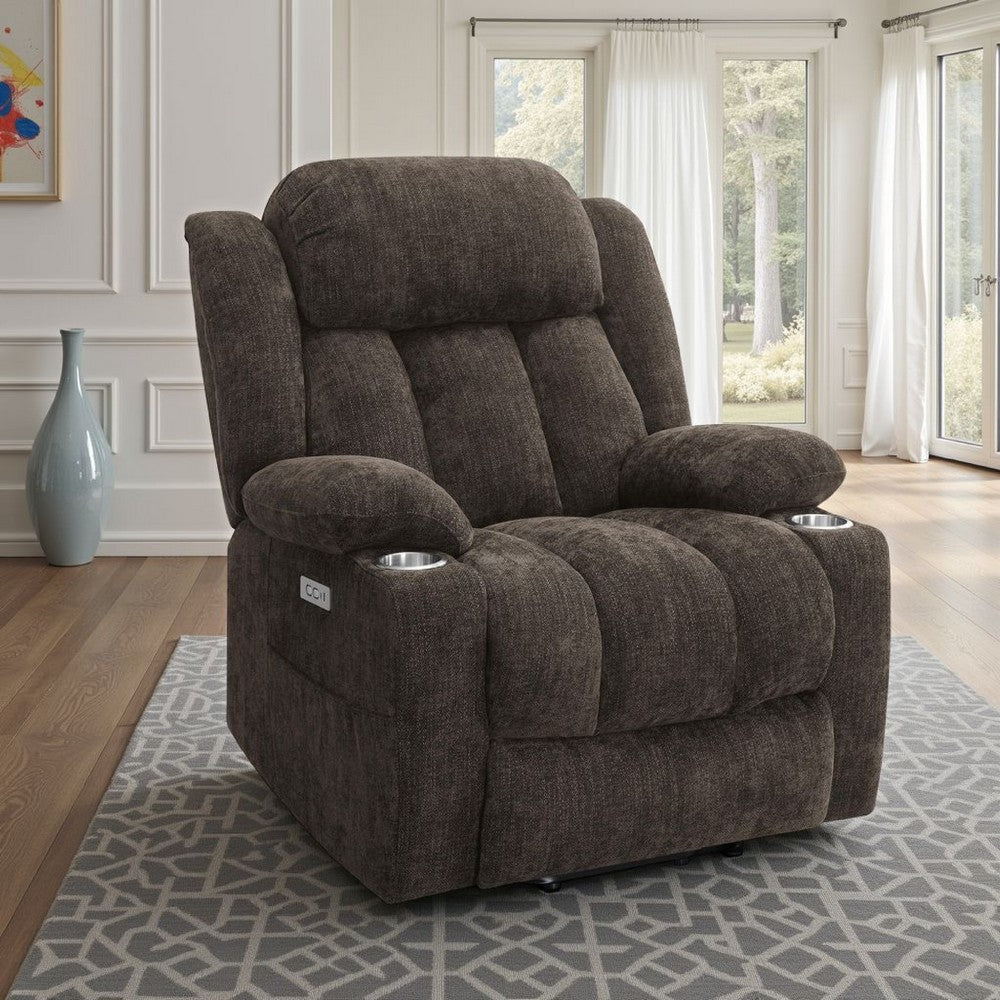 Limi Power Lift Recliner Chair, Dark Brown, USB Port, Cupholders