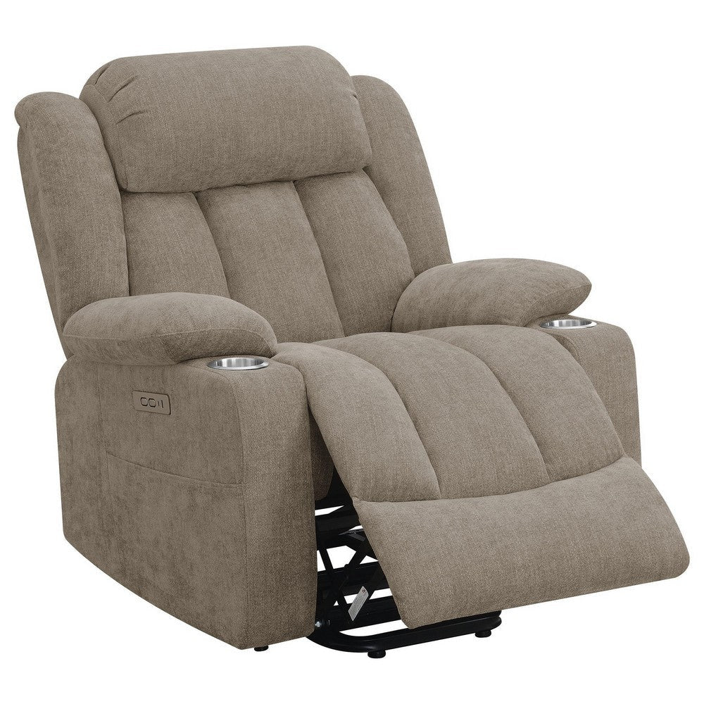 Limi Power Lift Recliner Chair Camel Brown USB Port Cupholders BM329618