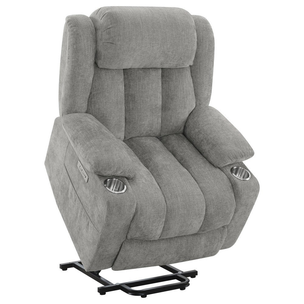 Limi Power Lift Recliner Chair Light Gray USB Port Cupholders BM329619