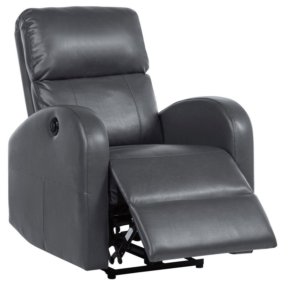 Nami Power Recliner Chair Rich Gray Faux Leather Plush Pillow Back BM329621