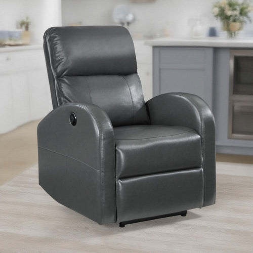 Nami Power Recliner Chair, Rich Gray Faux Leather, Plush Pillow Back