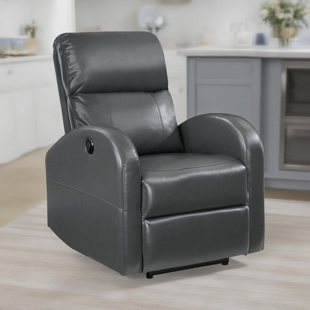 Nami Power Recliner Chair, Rich Gray Faux Leather, Plush Pillow Back
