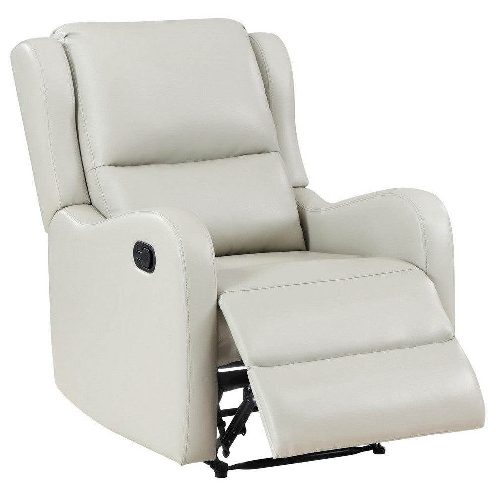 Mayra Manual Recliner Chair English Arms Plush Ivory Faux Leather BM329623