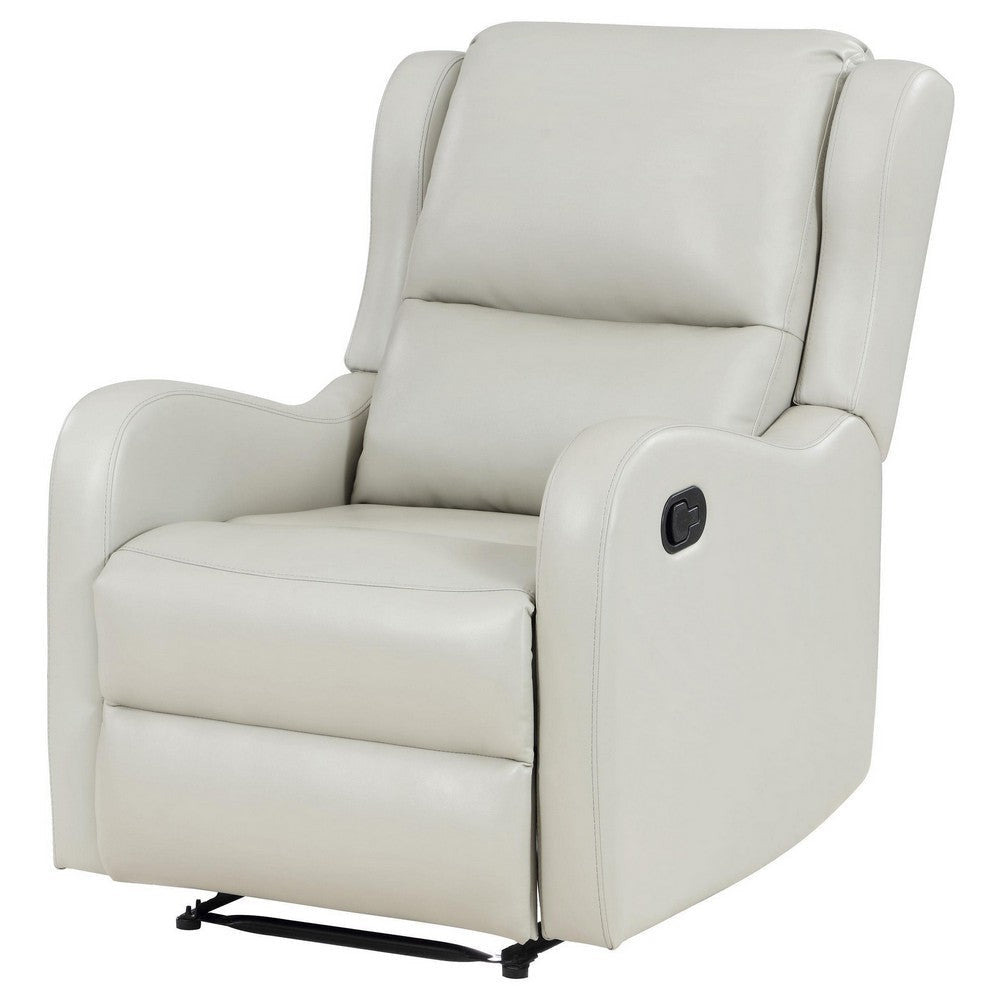 Mayra Manual Recliner Chair English Arms Plush Ivory Faux Leather BM329623