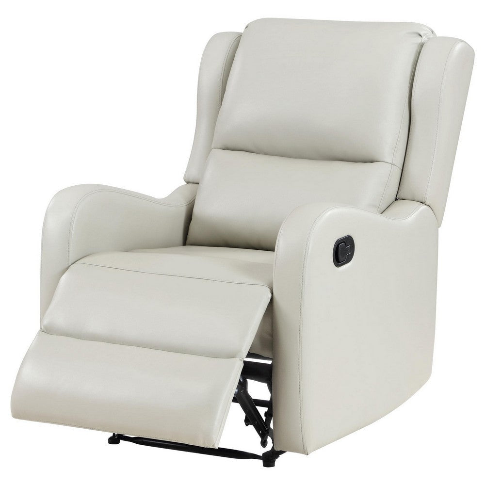 Mayra Manual Recliner Chair English Arms Plush Ivory Faux Leather BM329623