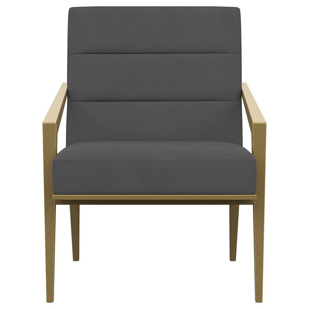 Kiara Accent Chair Channel Tufted Dark Gray Fabric Gold Metal Frame BM329625