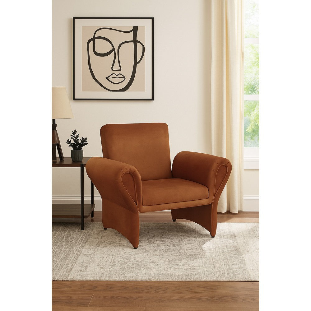 Lione Accent Armchair, Contemporary Rolled Flared Arms, Rust Brown