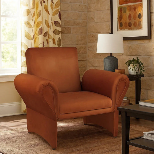 Lione Accent Armchair, Contemporary Rolled Flared Arms, Rust Brown