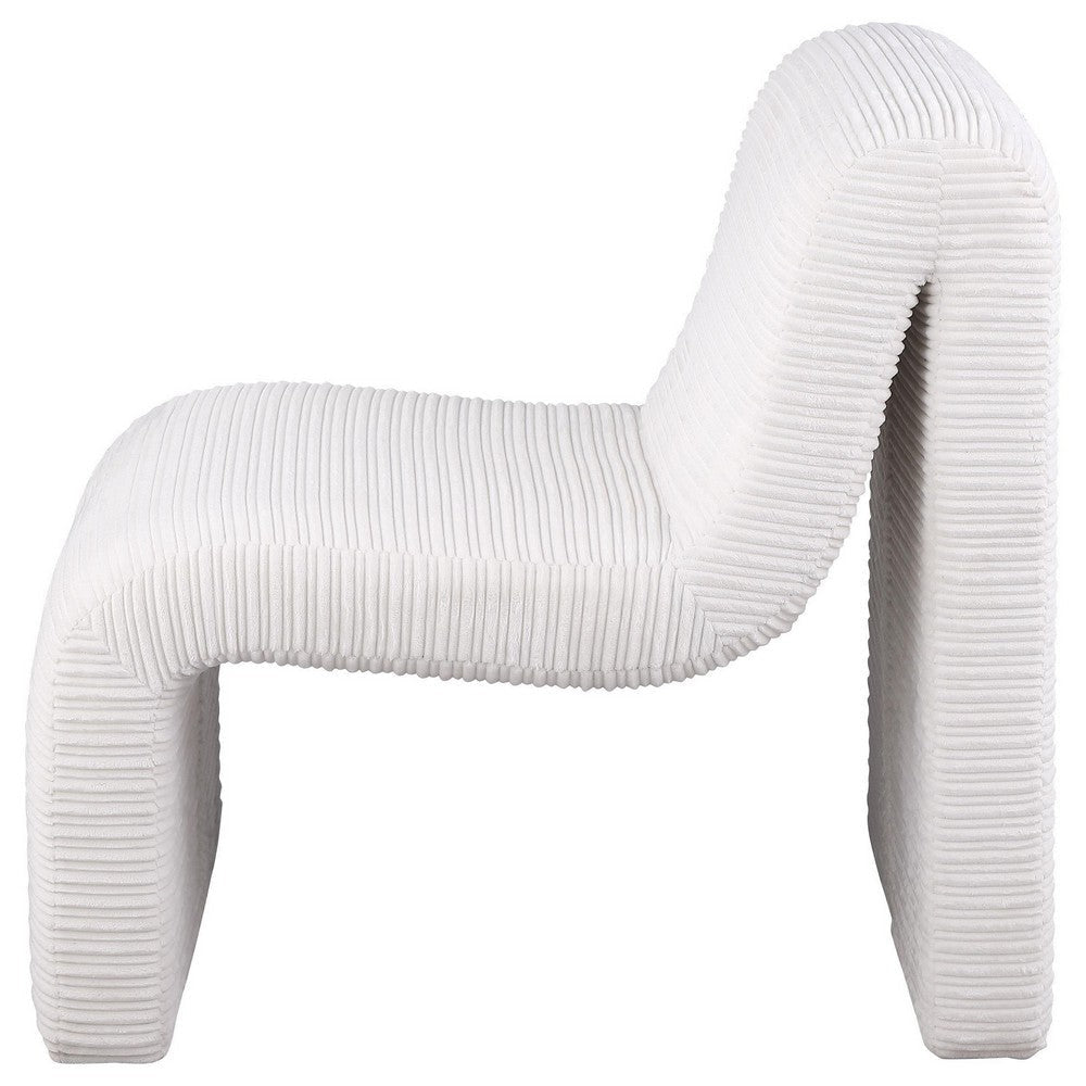 Adira Accent Chair Modern Curved Armless Body Ribbed Ivory Fabric
