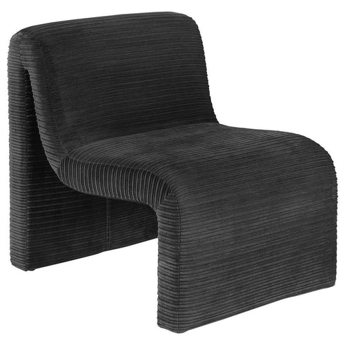 Adira Accent Chair, Modern Curved Armless Body, Ribbed Black Fabric