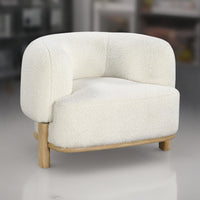 Linia, Accent Chair, Soft Cushioned Barrel Back, Ivory, Brown Wood