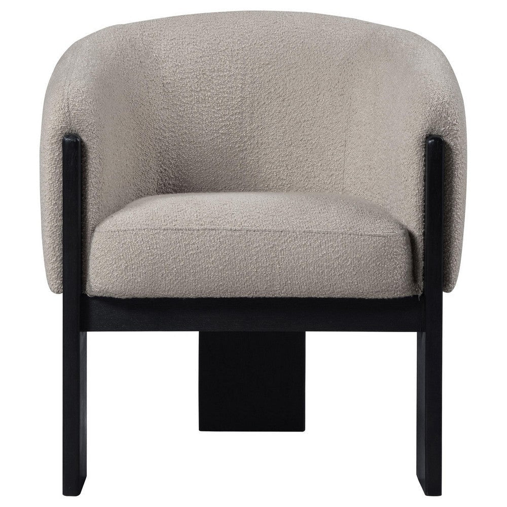 Vala Accent Chair Modern Plush Beige Boucle Barrel Back Black Wood BM329633