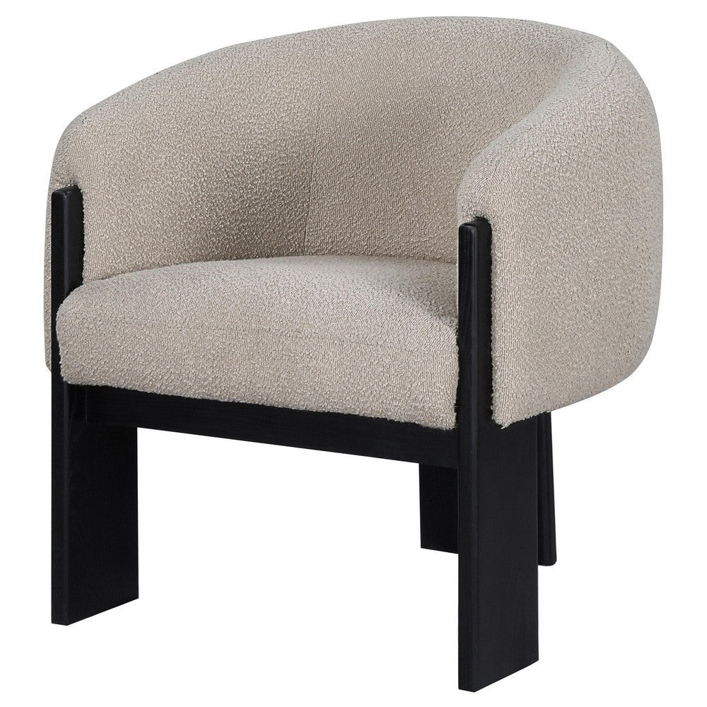 Vala Accent Chair Modern Plush Beige Boucle Barrel Back Black Wood BM329633