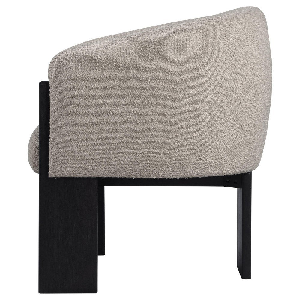 Vala Accent Chair Modern Plush Beige Boucle Barrel Back Black Wood BM329633