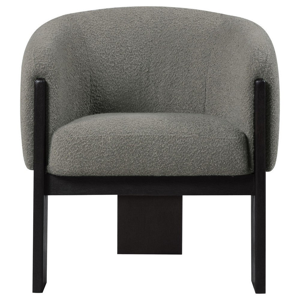 Vala Accent Chair Modern Plush Gray Boucle Barrel Back Black Wood BM329634