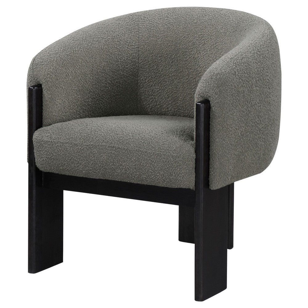Vala Accent Chair Modern Plush Gray Boucle Barrel Back Black Wood BM329634
