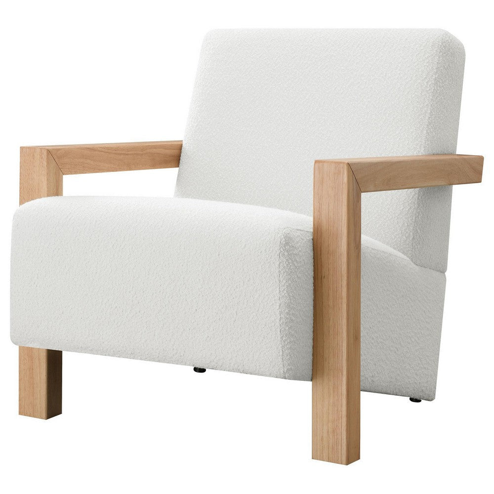 Fitz Accent Chair Soft Ivory Boucle Cushions Natural Brown Wood