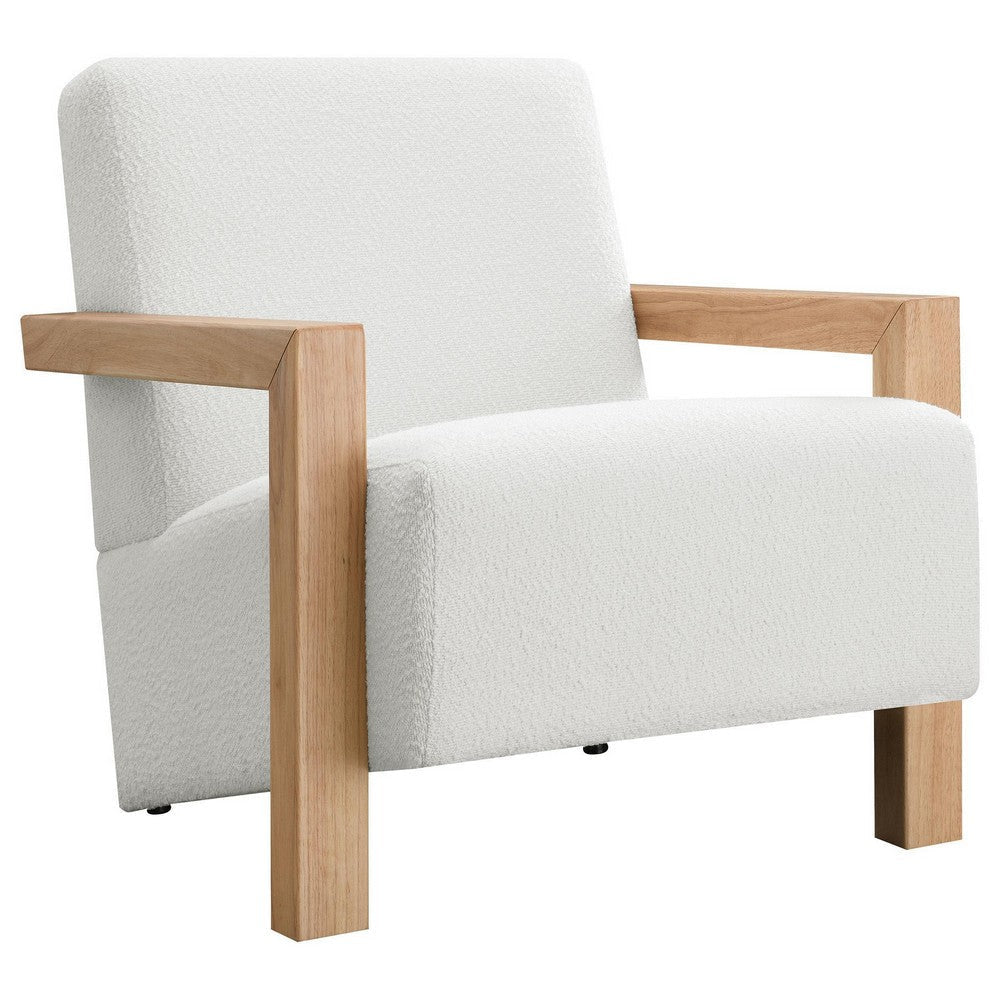 Fitz Accent Chair Soft Ivory Boucle Cushions Natural Brown Wood